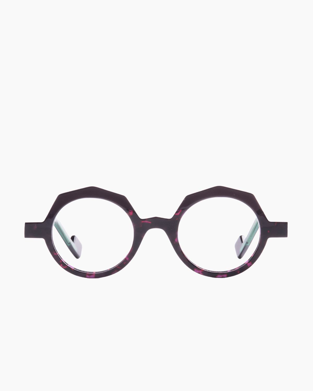 tortoise plastic round eyeglasses by Anne et Valentin model lock, front view, lunettes de vue rond couleur écaille de tortue