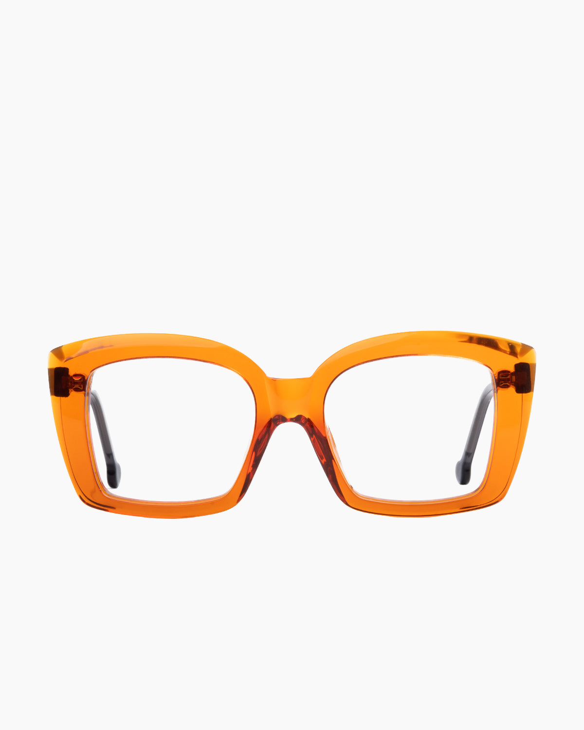 orange plastic butterfly eyeglasses by Marie-Sophie Dion model Gauvin, front view, lunettes de vue papillon couleur orange
