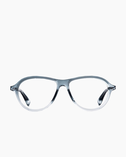 grey plastic aviator eyeglasses by Theo model Aube, front view, lunettes de vue aviateur couleur gris