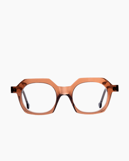 brown plastic round eyeglasses by Marie-Sophie Dion model Beaudoin, front view, lunettes de vue rond couleur brun