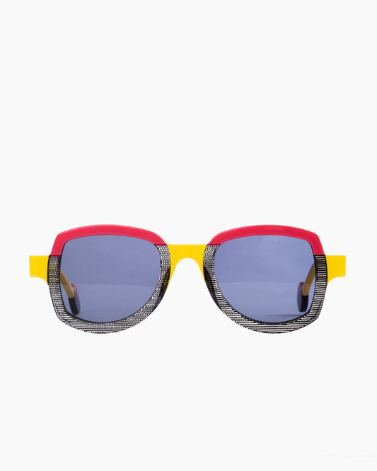 yellow plastic aviator  sunglassesby Theo model suprematisme, front view, lunettes de vue aviateur couleur jaune