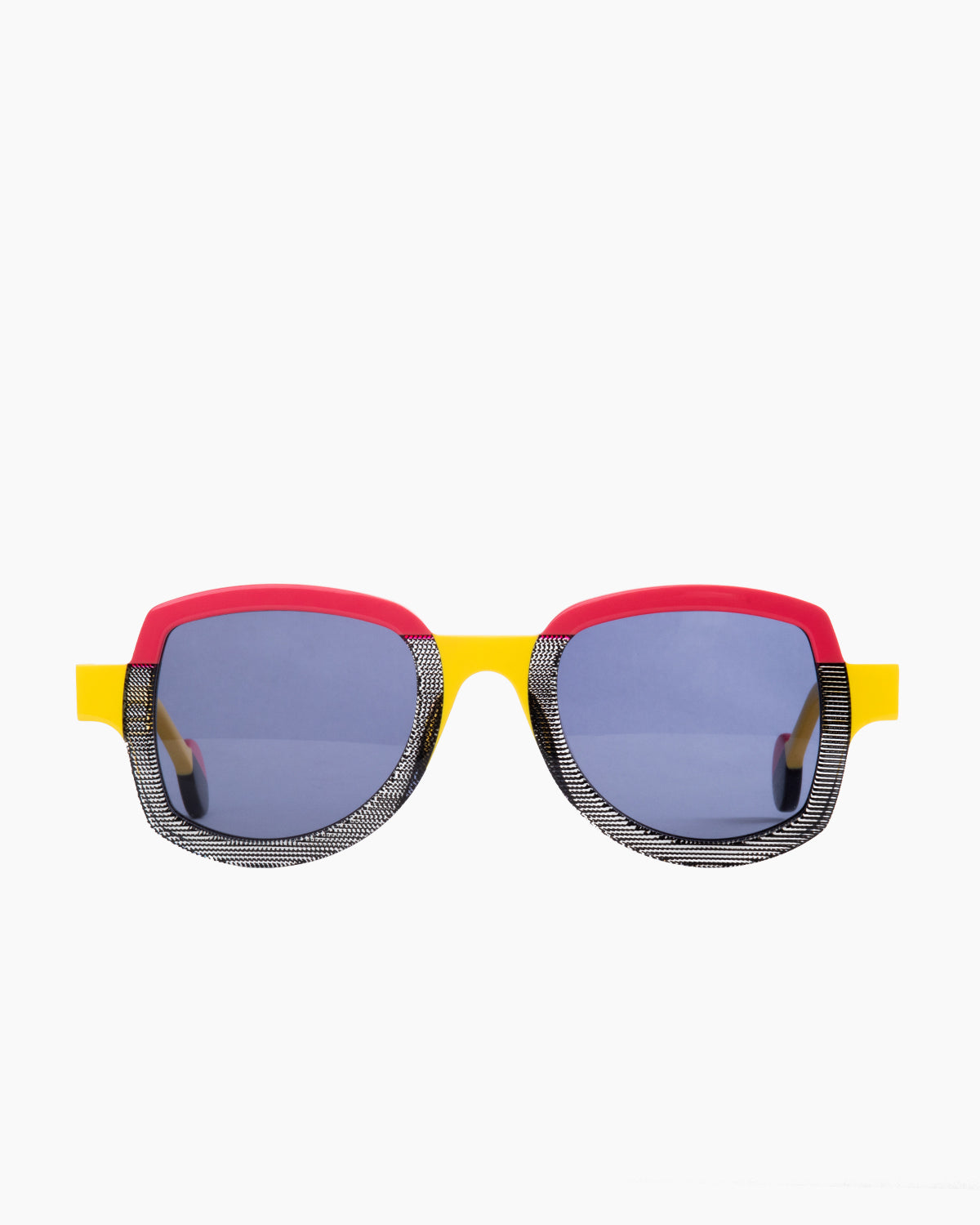 yellow plastic aviator  sunglassesby Theo model suprematisme, front view, lunettes de vue aviateur couleur jaune
