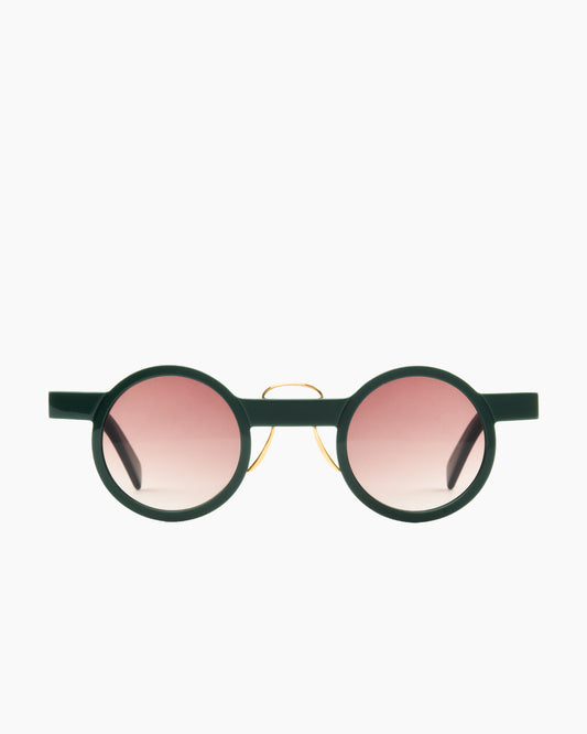 green plastic round  sunglassesby Gamine model Fushimi, front view, lunettes de vue rond couleur vert