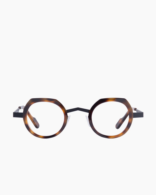 tortoise metal round eyeglasses by Anne et Valentin model feliz, front view, lunettes de vue rond couleur Écaille de tortue