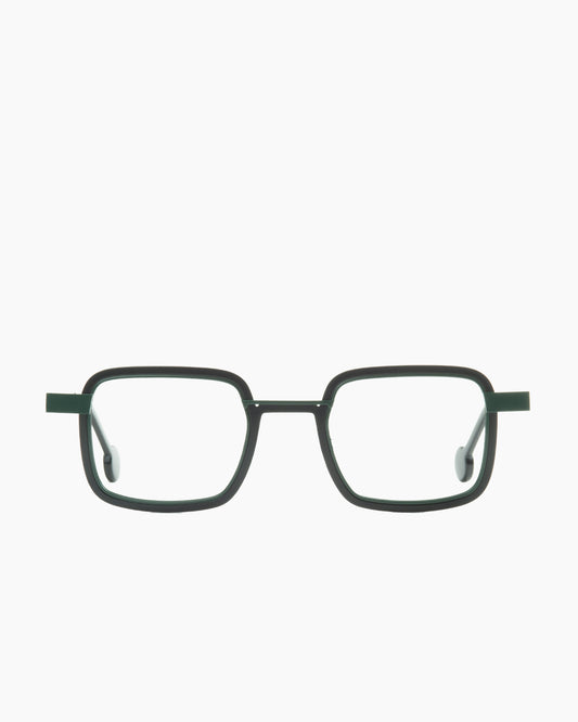 black metal rectangle eyeglasses by Anne et Valentin model welldone, front view, lunettes de vue rectangle couleur noir