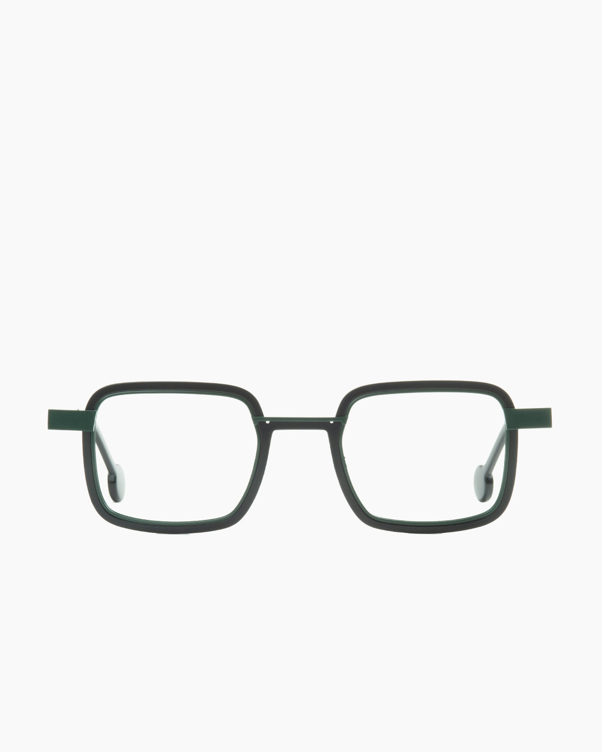 black metal rectangle eyeglasses by Anne et Valentin model welldone, front view, lunettes de vue rectangle couleur noir