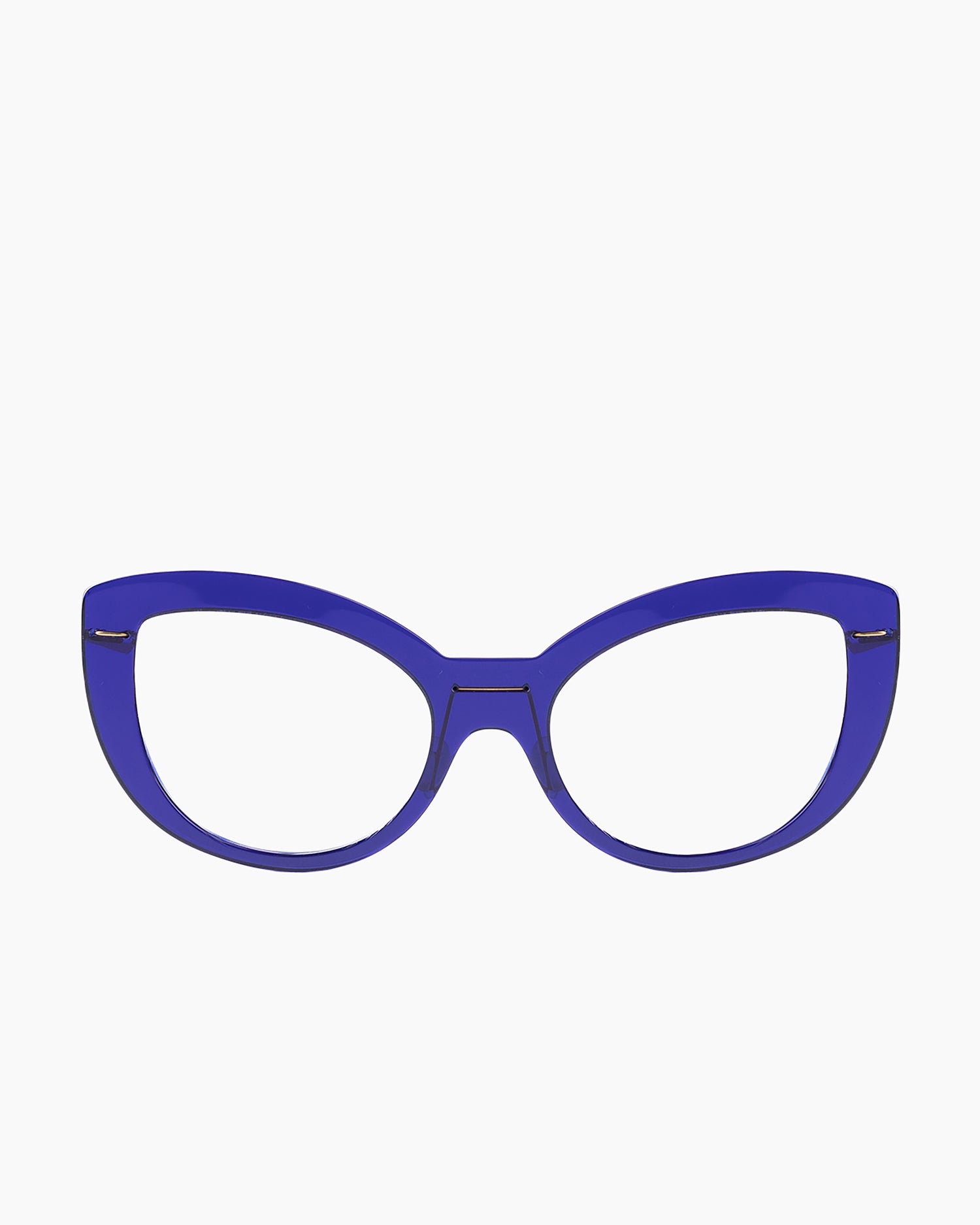 blue plastic cat eyeglasses by Monogram Marie-Sophie Dion model Abid, front view, lunettes de vue chat couleur Bleu