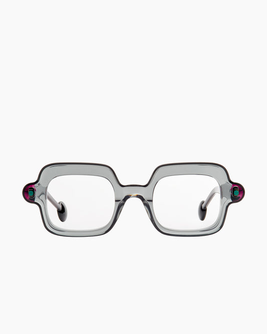 grey plastic rectangle eyeglasses by Anne et Valentin model Bim, front view, lunettes de vue rectangle couleur gris