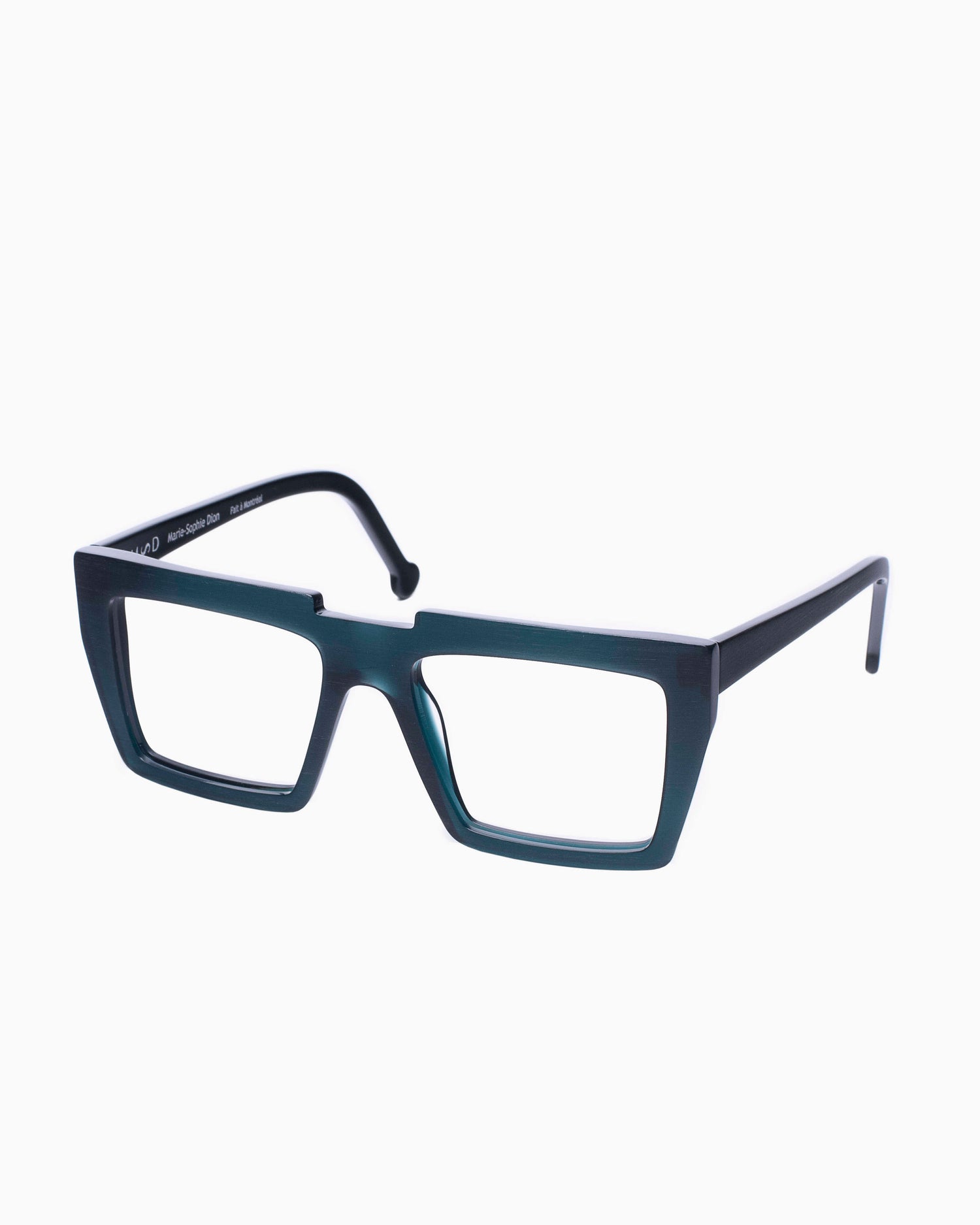 green plastic rectangle  by Marie-Sophie Dion model Bolduc, front view, lunettes de vue rectangle couleur Vert