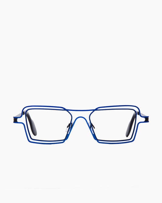 blue metal rectangle eyeglasses by Theo model INDIANAPOLIS, front view, lunettes de vue rectangle couleur Bleu