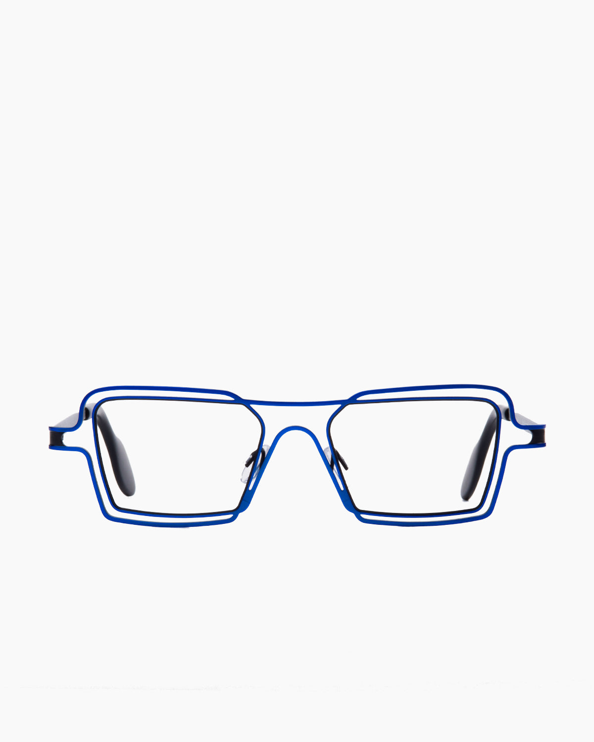 blue metal rectangle eyeglasses by Theo model INDIANAPOLIS, front view, lunettes de vue rectangle couleur Bleu