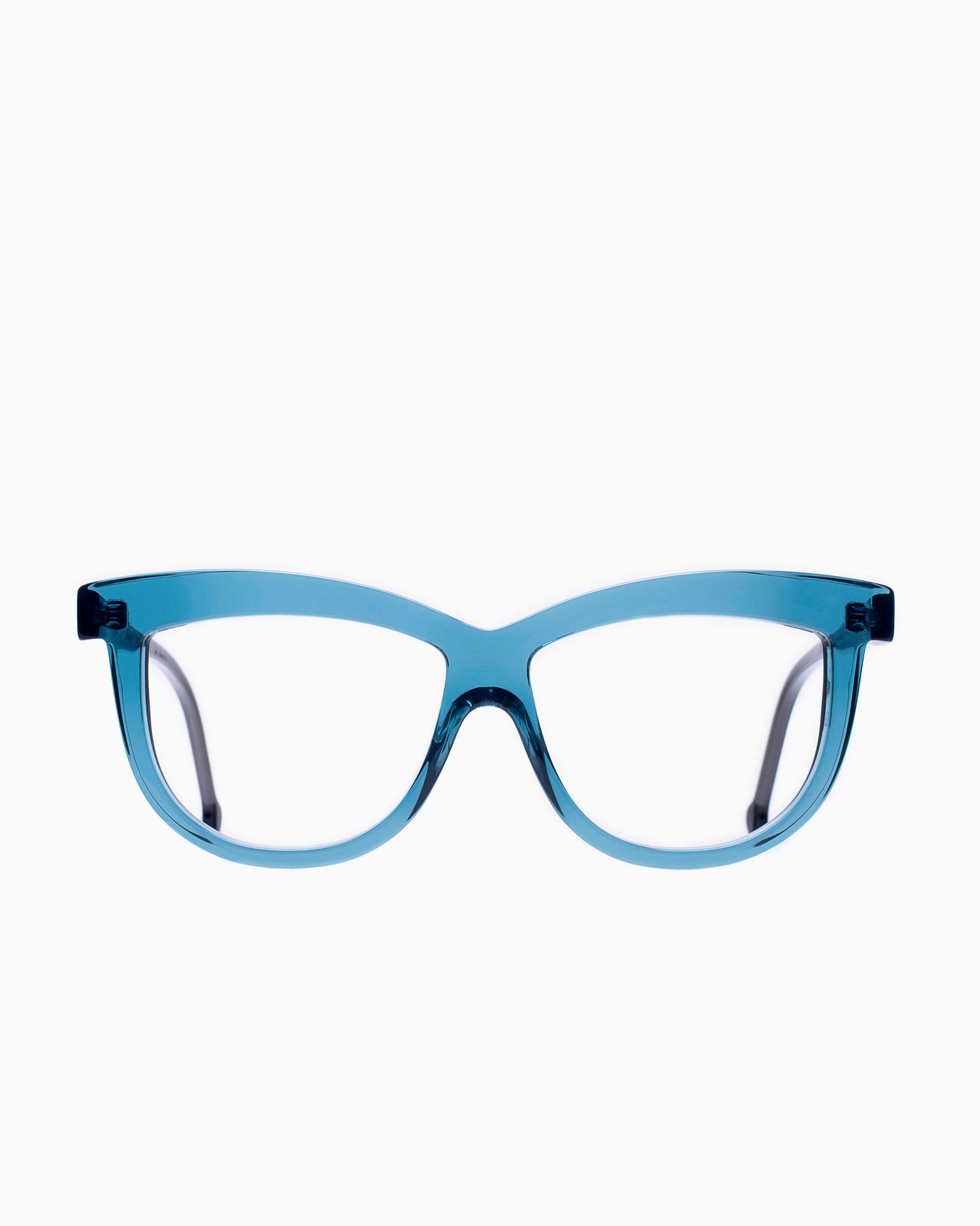 blue plastic cat eyeglasses by Marie-Sophie Dion model Elis, front view, lunettes de vue chat couleur Bleu