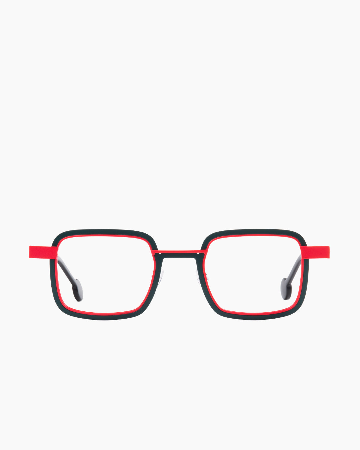 orange metal rectangle eyeglasses by Anne et Valentin model welldone, front view, lunettes de vue rectangle couleur orange