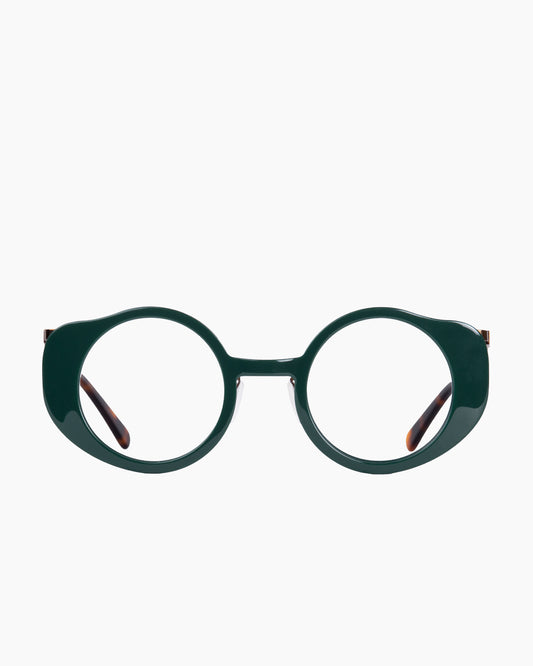 green metal round eyeglasses by Gamine model MaskSödermalm, front view, lunettes de vue rond couleur Vert