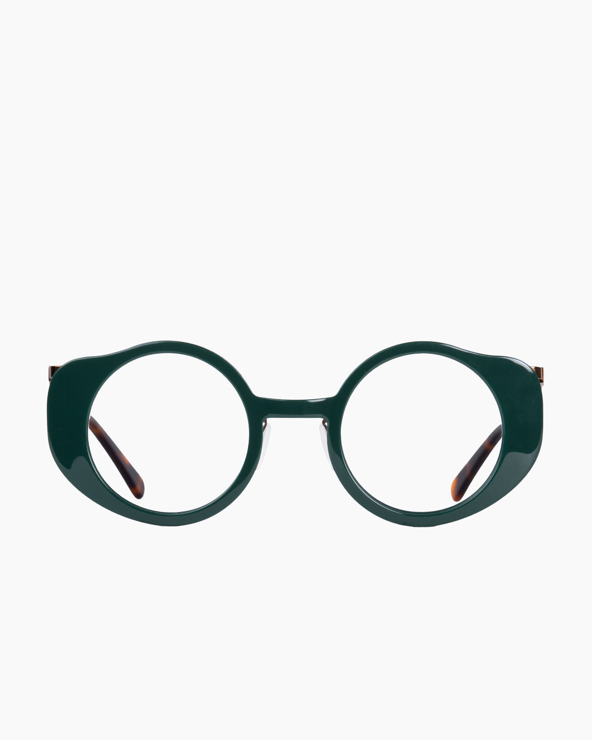 green metal round eyeglasses by Gamine model MaskSödermalm, front view, lunettes de vue rond couleur Vert