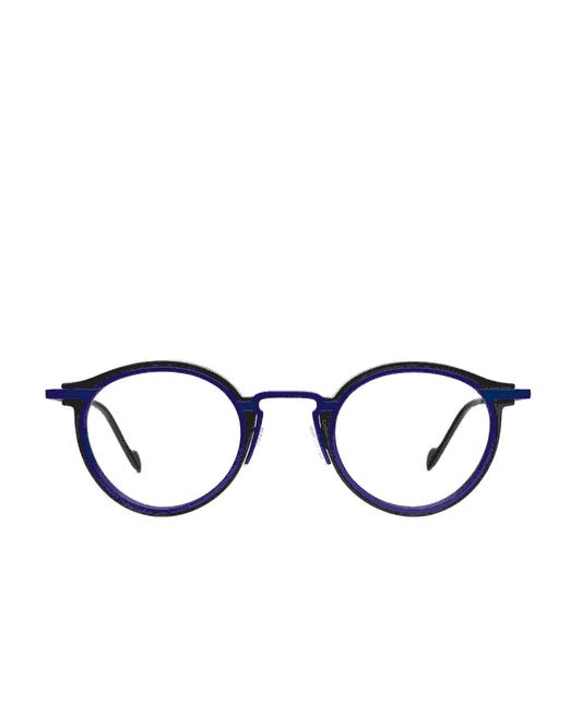 blue metal oval eyeglasses by Anne et Valentin model M5, front view, lunettes de vue ovale couleur Bleu