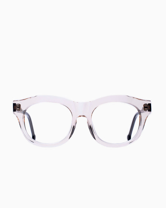 pink, beige plastic oval eyeglasses by Marie-Sophie Dion model Carette, front view, lunettes de vue ovale couleur rose, beige