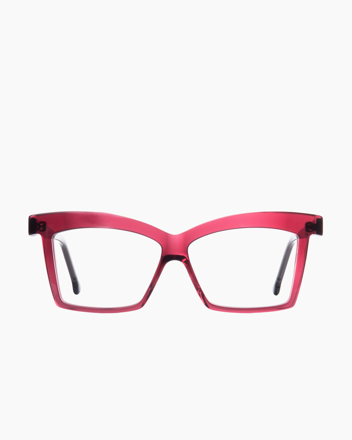 purple plastic butterfly eyeglasses by Marie-Sophie Dion model Elkas, front view, lunettes de vue papillon couleur violet