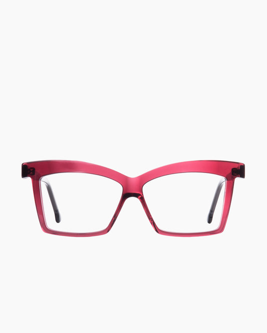 purple plastic butterfly eyeglasses by Marie-Sophie Dion model Elkas, front view, lunettes de vue papillon couleur violet