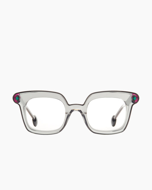 grey plastic rectangle eyeglasses by Anne et Valentin model Bop, front view, lunettes de vue rectangle couleur gris