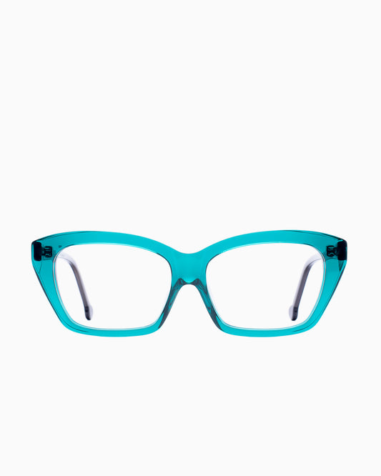 green plastic butterfly eyeglasses by Marie-Sophie Dion model Pageau, front view, lunettes de vue papillon couleur Vert