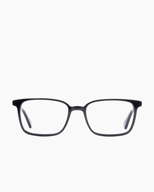 black plastic rectangle eyeglasses by Evolve model Benton, front view, lunettes de vue rectangle couleur Noir