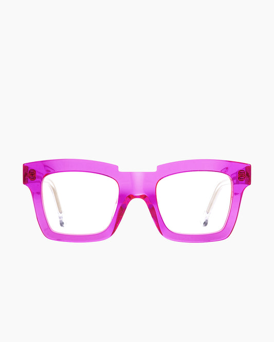 pink plastic rectangle eyeglasses by Marie-Sophie Dion model Willard, front view, lunettes de vue rectangle couleur rose