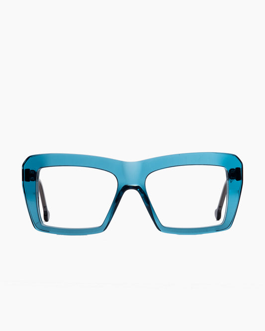 blue plastic rectangle eyeglasses by Marie-Sophie Dion model Forest, front view, lunettes de vue rectangle couleur bleu