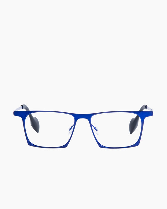 blue metal rectangle eyeglasses by Theo model WITSAND, front view, lunettes de vue rectangle couleur Bleu