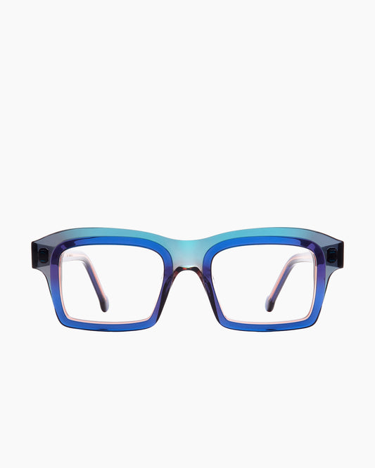 blue plastic rectangle eyeglasses by Marie-Sophie Dion model Brière, front view, lunettes de vue rectangle couleur Bleu