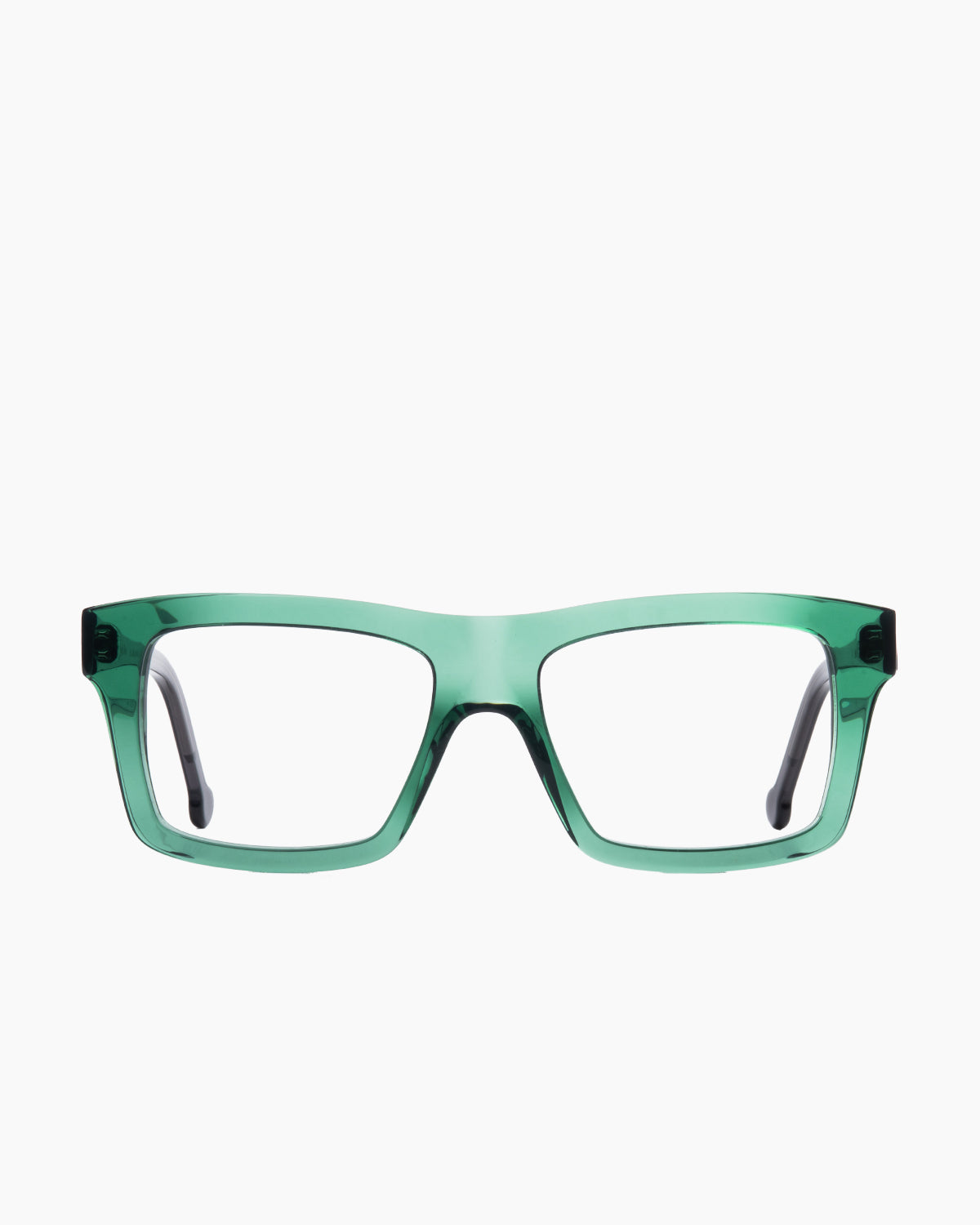 green plastic rectangle eyeglasses by Marie-Sophie Dion model HeraldSp, front view, lunettes de vue rectangle couleur vert
