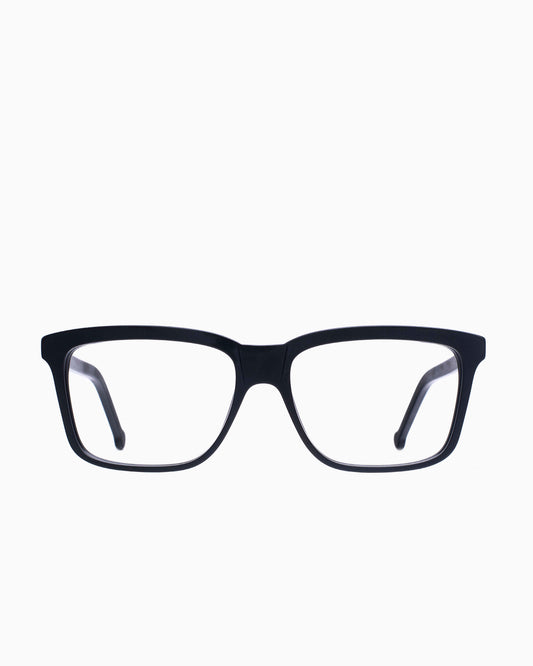 black plastic rectangle eyeglasses by Marie-Sophie Dion model Vinci, front view, lunettes de vue rectangle couleur Noir