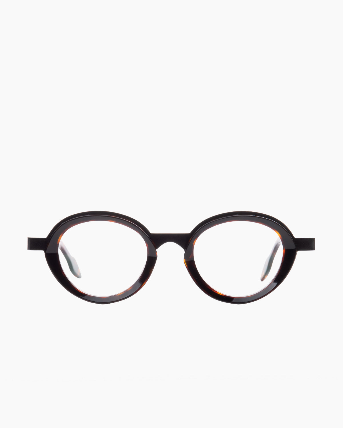 brown plastic oval eyeglasses by Theo model apple, front view, lunettes de vue ovale couleur brun