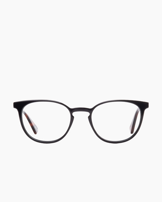 black plastic round eyeglasses by Evolve model Alexander, front view, lunettes de vue rond couleur noir