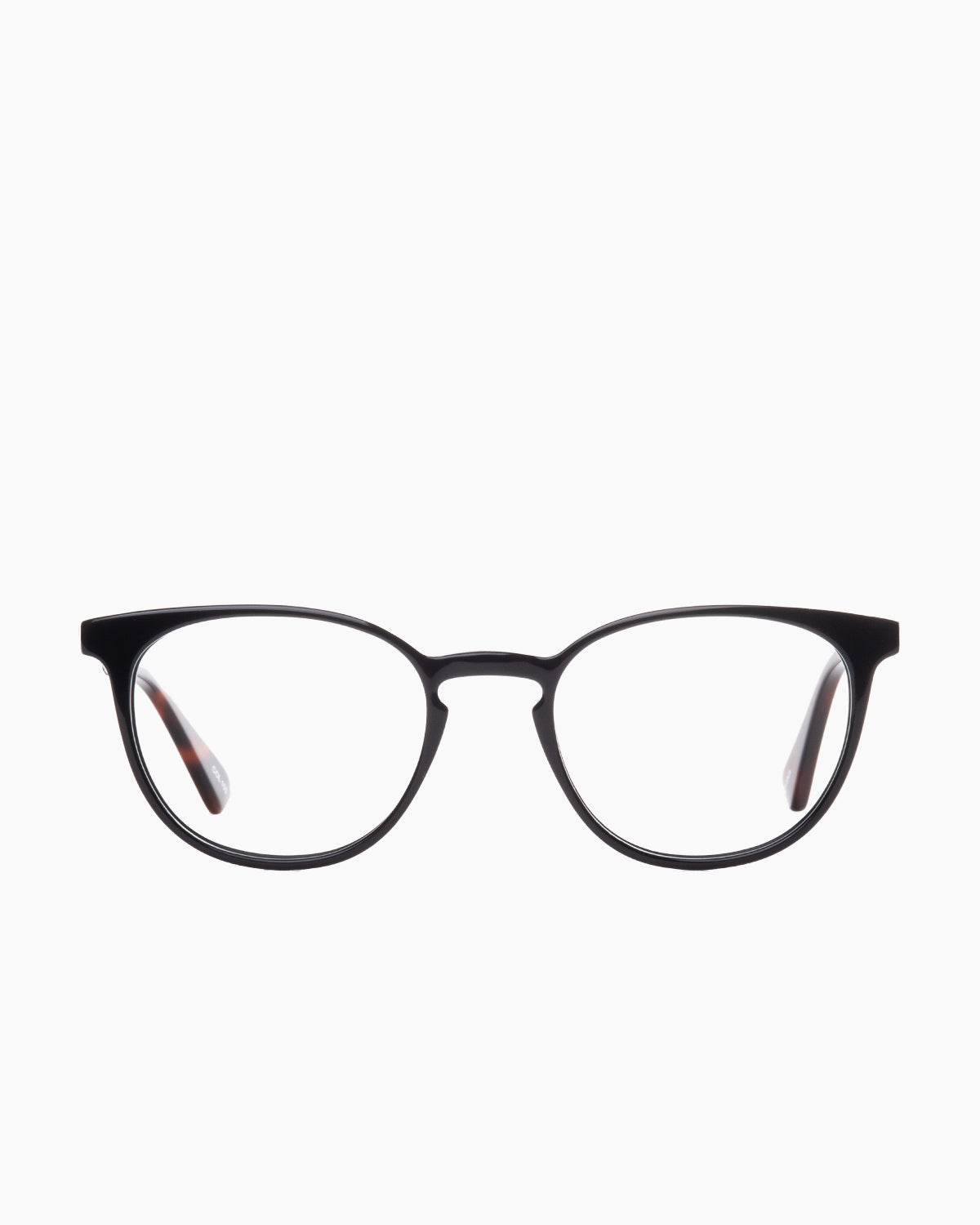 black plastic round eyeglasses by Evolve model Alexander, front view, lunettes de vue rond couleur noir