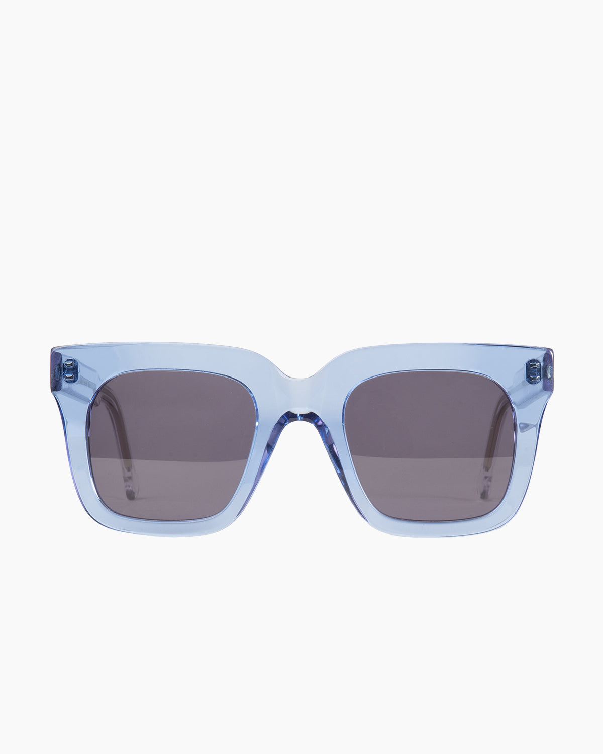 blue plastic rectangle  sunglassesby Marie-Sophie Dion model Middleton, front view, lunettes de vue rectangle couleur Bleu
