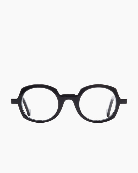 black plastic round eyeglasses by Anne et Valentin model Ada, front view, lunettes de vue rond couleur noir