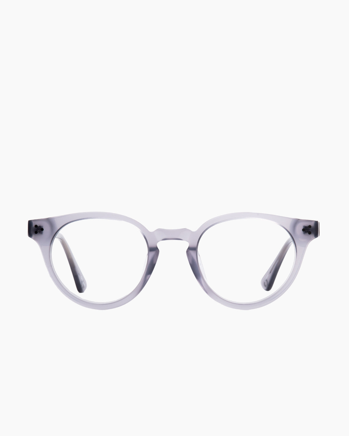 grey plastic round eyeglasses by Evolve model Stills, front view, lunettes de vue rond couleur gris