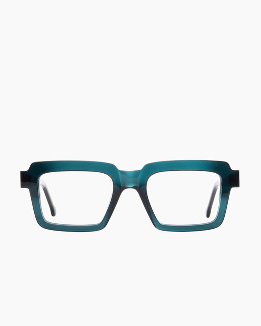 turquoise plastic rectangle eyeglasses by Marie-Sophie Dion model Flemming, front view, lunettes de vue rectangle couleur vert