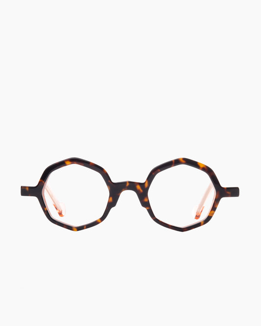 tortoise plastic octogon eyeglasses by Anne et Valentin model Adelys, front view, lunettes de vue octogone couleur écaille de tortue