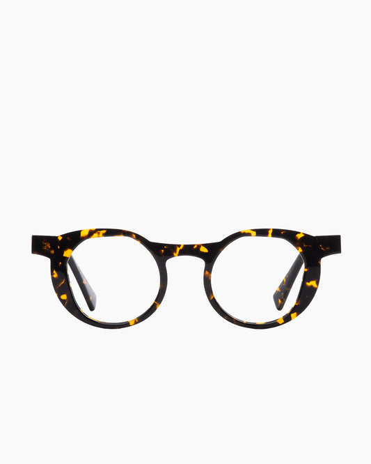 tortoise plastic round eyeglasses by Gamine model Savamala, front view, lunettes de vue rond couleur écaille de tortue
