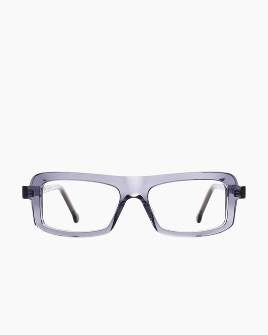 grey plastic rectangle eyeglasses by Marie-Sophie Dion model Antonelli, front view, lunettes de vue rectangle couleur gris