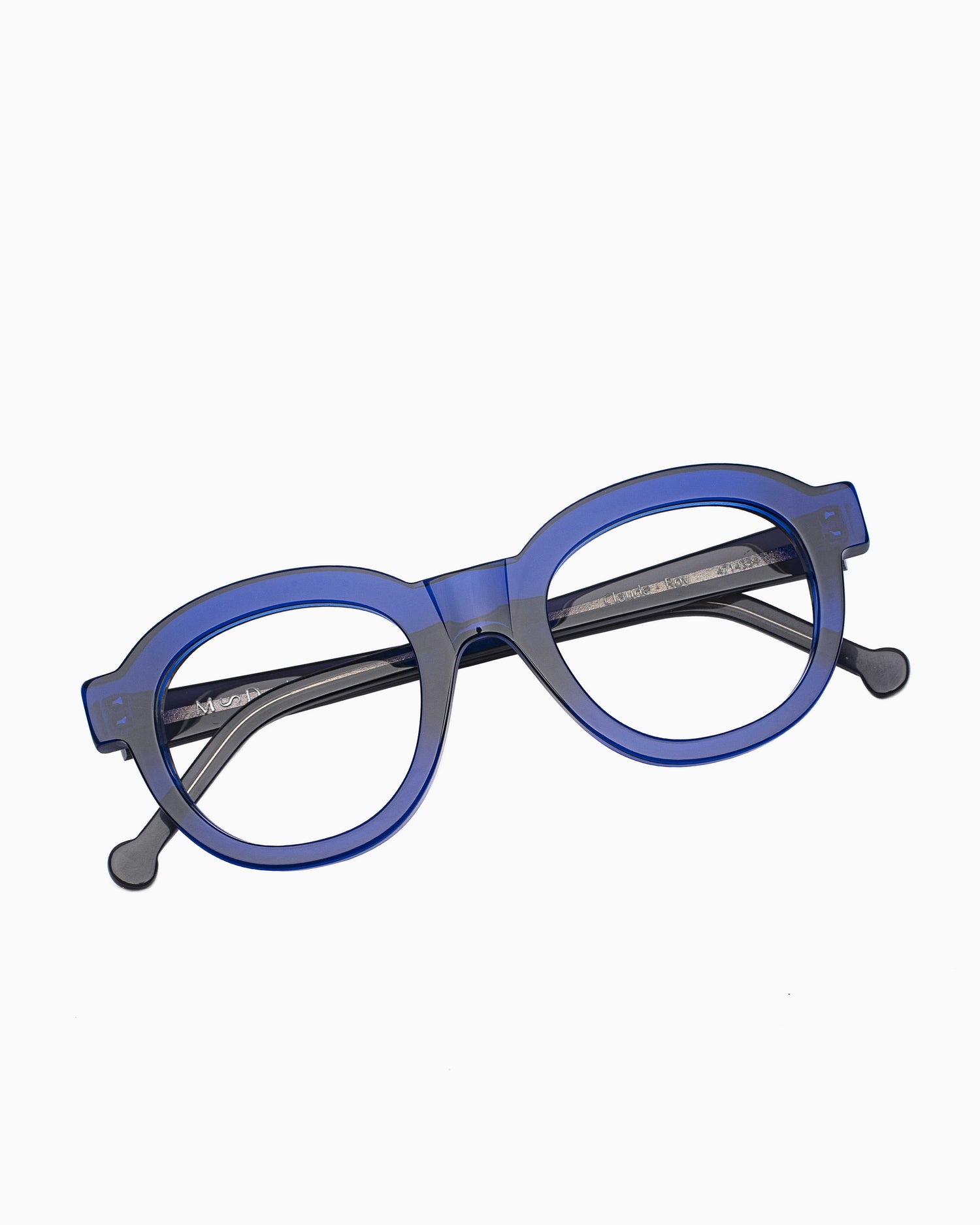 blue plastic round eyeglasses by Marie-Sophie Dion model Claude, front view, lunettes de vue rond couleur Bleu