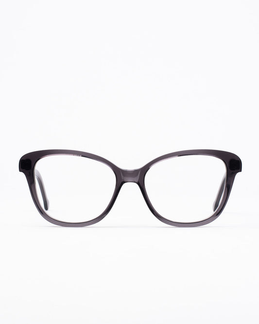 grey plastic butterfly eyeglasses by Marie-Sophie Dion model Lamy, front view, lunettes de vue papillon couleur Gris