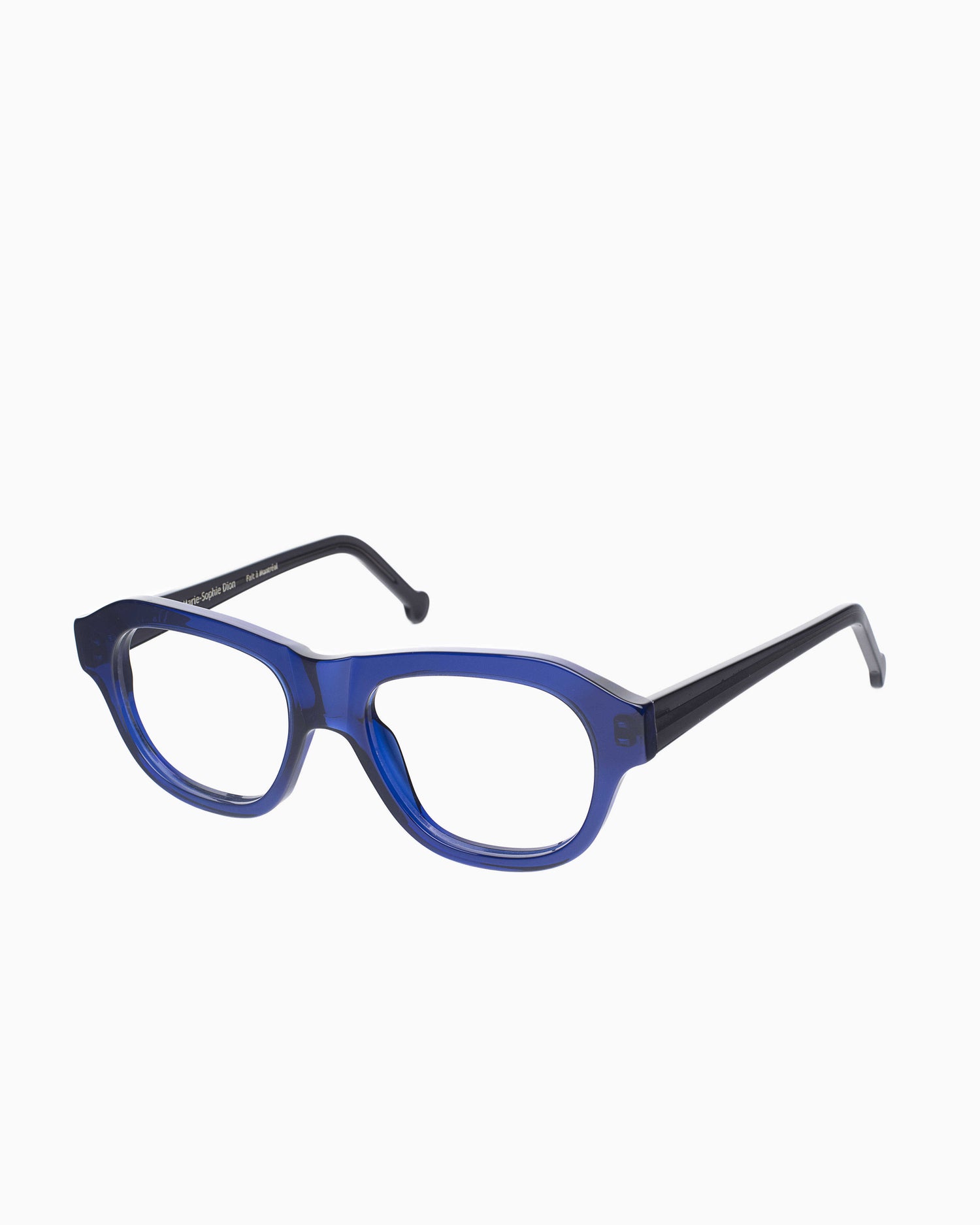 blue plastic aviator eyeglasses by Marie-Sophie Dion model Alain, front view, lunettes de vue aviateur couleur Bleu