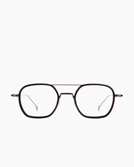 black metal aviator eyeglasses by Anne et Valentin model bataille, front view, lunettes de vue aviateur couleur noir