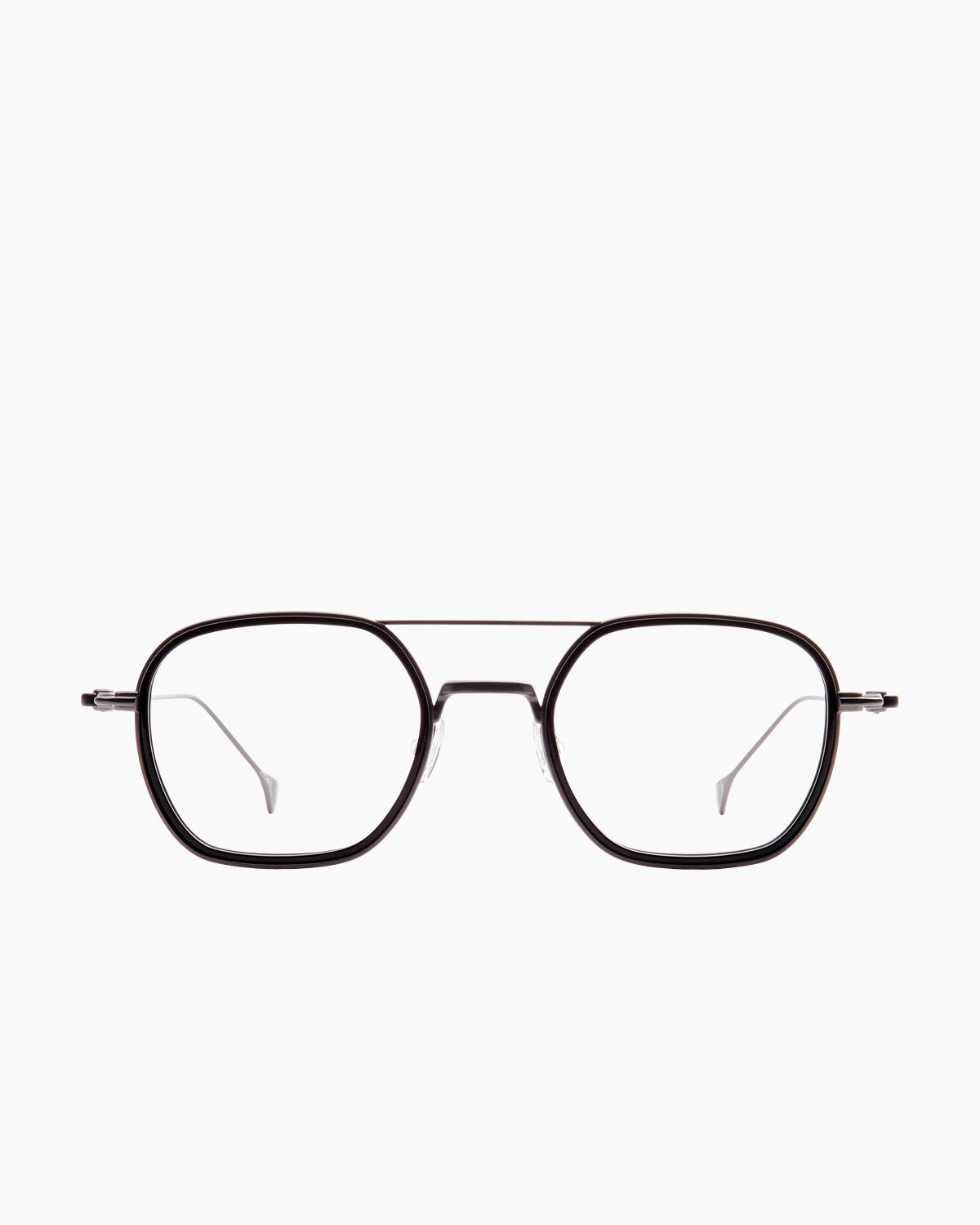 black metal aviator eyeglasses by Anne et Valentin model bataille, front view, lunettes de vue aviateur couleur noir
