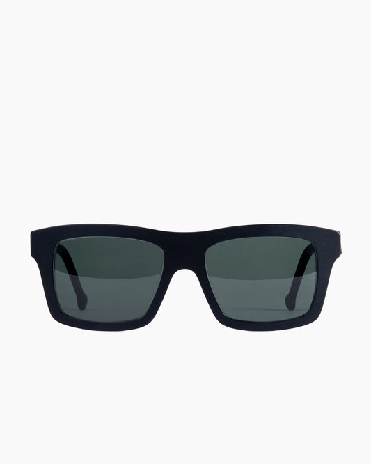 black plastic rectangle  sunglassesby Marie-Sophie Dion model HeraldSp, front view, lunettes de vue rectangle couleur Noir
