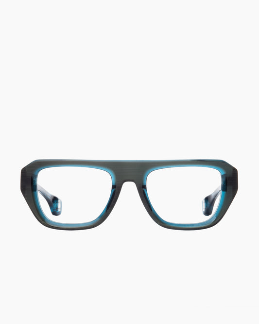 green plastic rectangle eyeglasses by Blake Kuwahara model BK1033, front view, lunettes de vue rectangle couleur vert