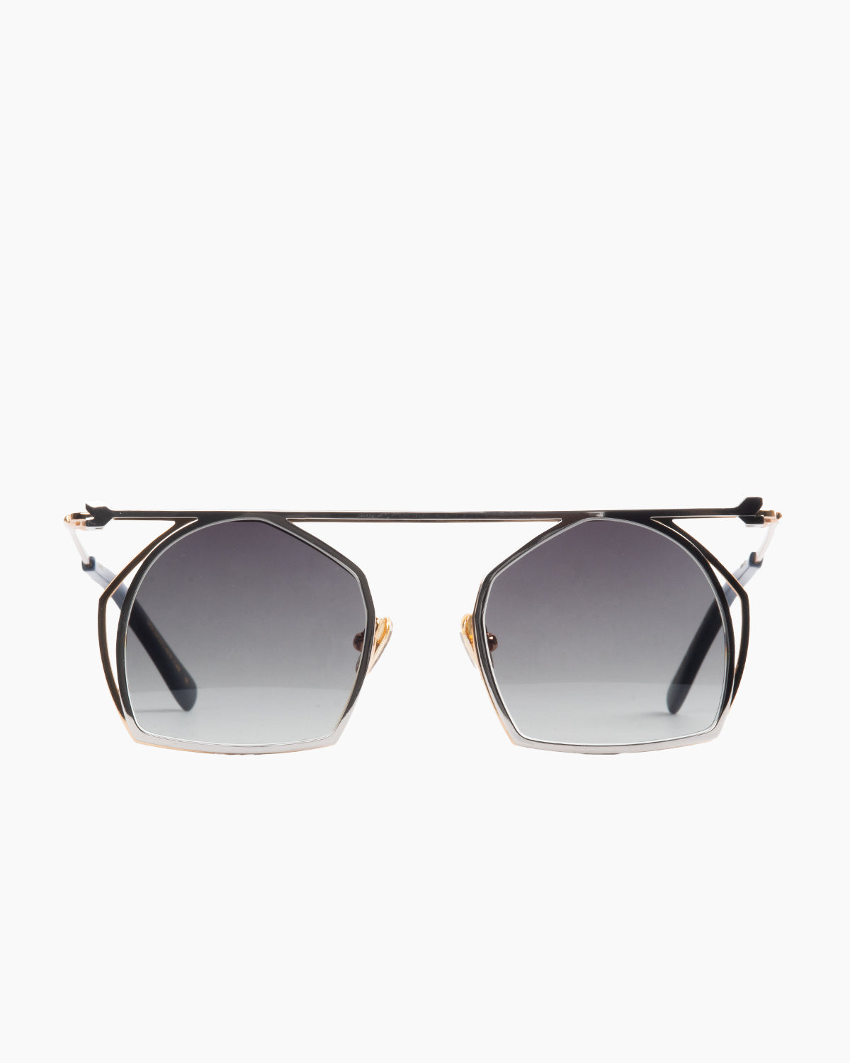 gold metal hexagon eyeglasses by Gamine model PINHEIROS, front view, lunettes de vue hexagone couleur or